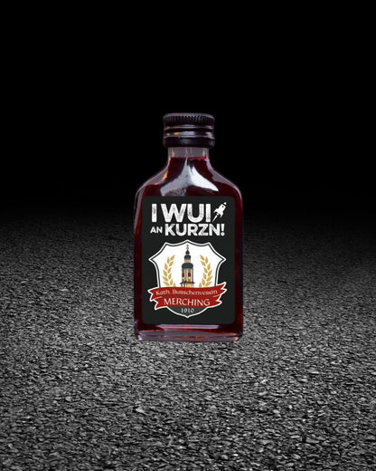 I WUI AN KURZN – Bayerischer Haskap-Likör Partyshot | 24 Stück × 0,02 l | individuelles Etikett | Vereinsfeier | Vereinsjubiläum | Fahnenweihe | personalisiert