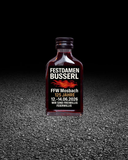I WUI AN KURZN – Bayerischer Haskap-Likör Partyshot | 24 Stück × 0,02 l | individuelles Etikett | Vereinsfeier | Vereinsjubiläum | Fahnenweihe | personalisiert