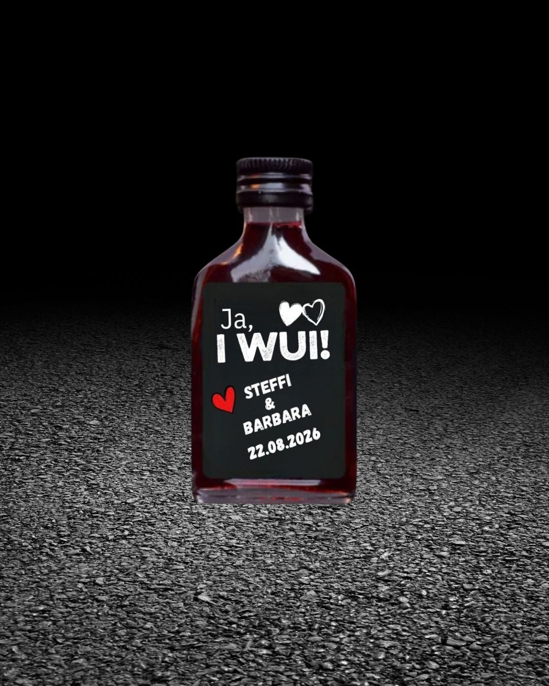 I WUI AN KURZN – Bayerischer Haskap-Likör Partyshot | 24 Stück × 0,02 l | individuelles Hochzeitsetikett | Gastgeschenk| personalisiert