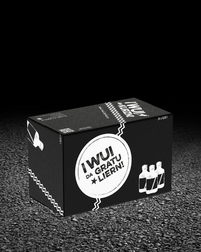 I WUI AN KURZN – Bayerischer Haskap-Likör Partyshot | 24 x 0,02 ml | Geschenkbox I WUI DA GRATULIERN