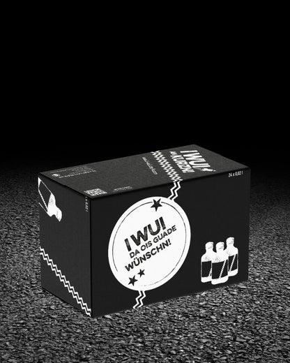 I WUI AN KURZN – Bayerischer Haskap-Likör Partyshot | 24 x 0,02 ml | Geschenkbox I DA OIS GUADE WÜNSCHEN